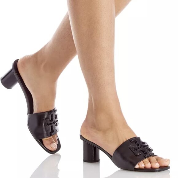 $339 Tory Burch Ines Boho Black Real Leather Casual Summer Spring Logo Sandal - Picture 7 of 16